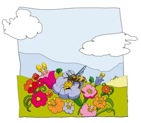 Plexiglas foto achterwand Bij bloemen wolken © spinetta