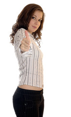Businesswoman showing thumb's up sign