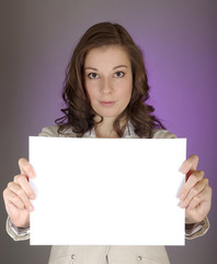 Businesswoman with Blank Sign