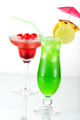 Green and red tropical cocktails