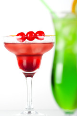 Green and red tropical cocktails