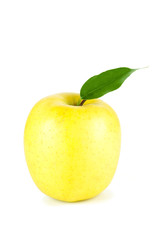 A Ripe Yellow Apple With Leaf