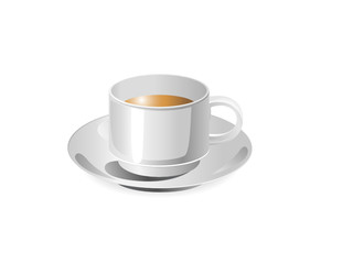 cup of coffee with a dish isolated on a white background