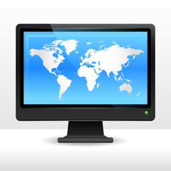 Computer monitor with world map