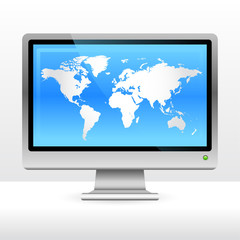 Computer monitor with world map