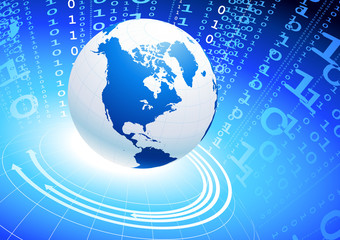 Globe on blue internet background