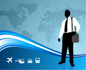 businessman travel  with world map