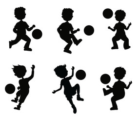 silhouettes boy playing ball
