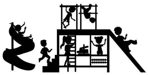 silhouettes children on playground