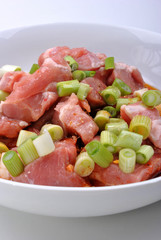 fresh beef lean diced steak in a bowl