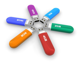 Set of color USB flash drives