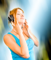 woman in headphones
