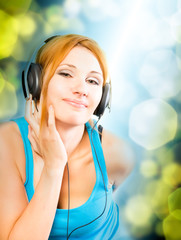 woman in headphones