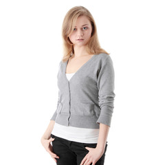 Fototapeta premium Young student woman. Over white background.