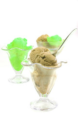 chocolate and fruit color ice cream over white