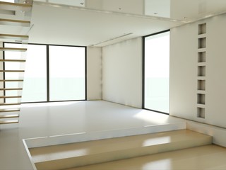 Empty apartment with white walls and staircase