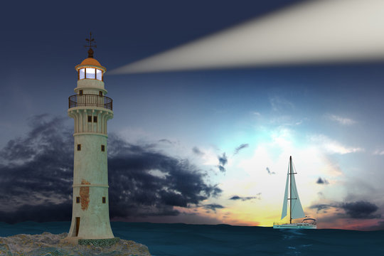 Lighthouse. Hi-res digitally generated image.