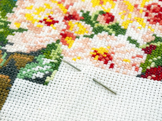 Fragment of cross embroidery