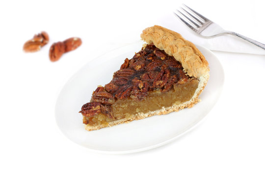 Pecan Pie Slice On White Background