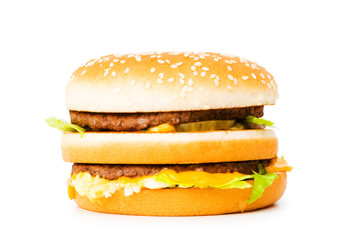 Double cheeseburger isolated on the white
