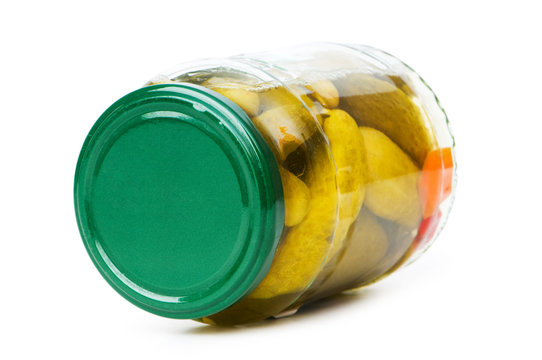 Pickled cucumbers in glass jar