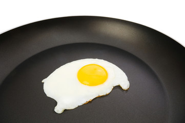 Pan and fried egg isolated on the white