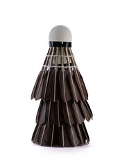 Stack of black Badminton shuttlecock over white background