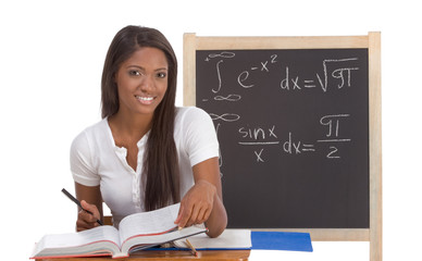 Black college student woman studying math exam