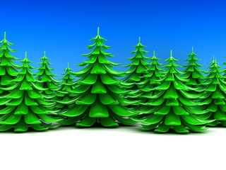 Stylized cartoon fir trees forest