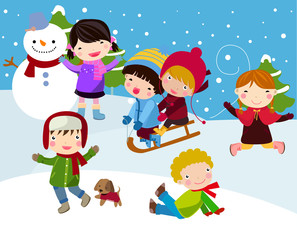 Obraz na płótnie Canvas Kids join snow