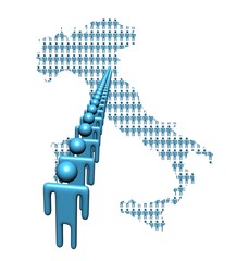 Map of Italy made of people with line of abstract men