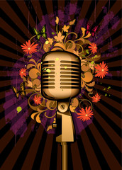 Floral abstract with microphone and butterflies