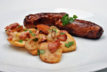 roasted potato with sausage and organic parsley