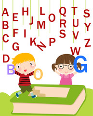 Children with alphabet.