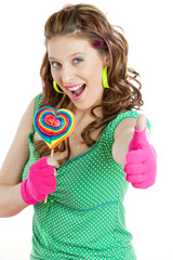 portrait of young woman with a lollypop