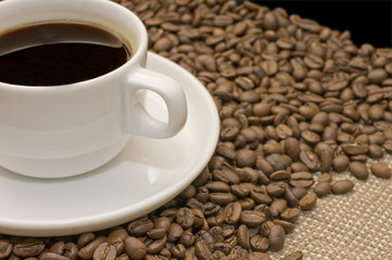 Cup from coffee on coffee grains