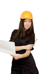 Girl in a helmet isolated on white