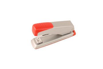 steel red  stapler isolated  on white background for office