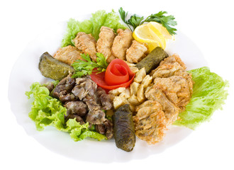 Gourmet food with salad isolated on white