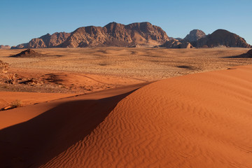 Fototapeta na wymiar Sand-dunes in Wadi-Rum desert, Jordan.