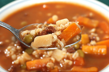 spoonful of beef barley soup
