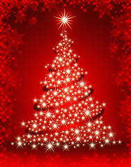 Christmas Tree with stars on red background