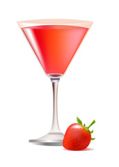 Vector glass of exotic strawberry cocktail
