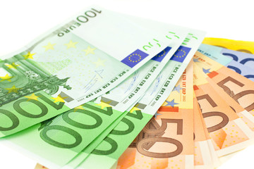 euro notes on white background