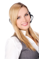 business customer support operator woman smiling - isolated