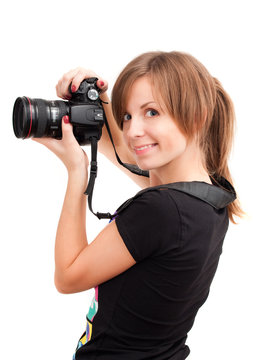 Young girl with photo camera
