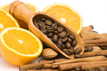 orange, coffee, cinnamon and almonds
