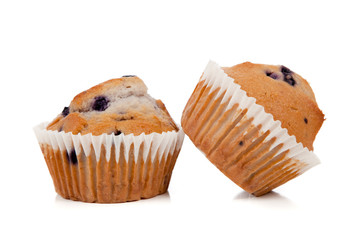 Blueberry muffins on white