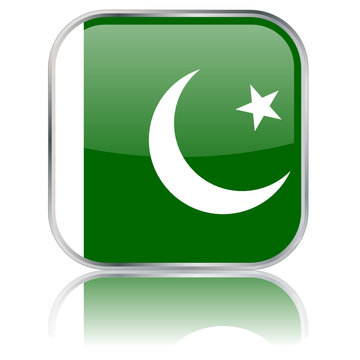Pakistani Square Flag Button (Pakistan - Vector - Reflection)