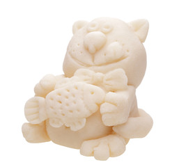 Cat with fish modeling from salted dough